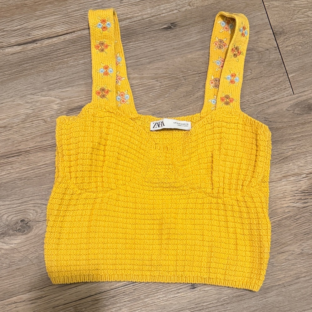 Zara Mustard Floral Strap Crop Top